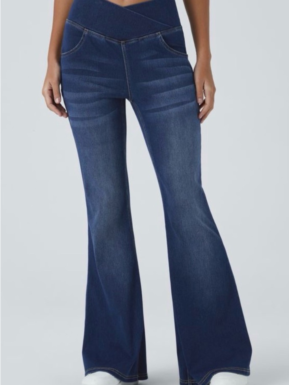 HALARA Jeans Flex Crossover Dark Blue High-Waist Flare Denim Pants Pullon Wide